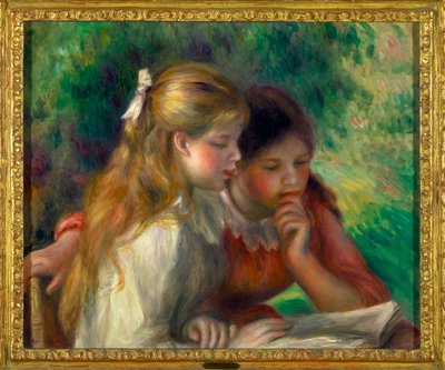 القراءة فتاتان صغيرتان تقرأان - رسم بيير أوغست رينوار (1841-1919) 1892 قاتمة 0.55 × 0.65 م متحف اللوفر في باريس ذكر إلزامي: التبرع هيلين وفيكتور ليون بواسطة بيير أوغست رينوار
