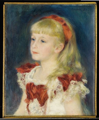 Mademoiselle Grimprel مع الشريط الأحمر (Helene Grimprel ، حوالي 1873-؟) - رسم بيير أوغست رينوار (1841-1919) ، زيت على قماش (45x35 سم) بواسطة بيير أوغست رينوار