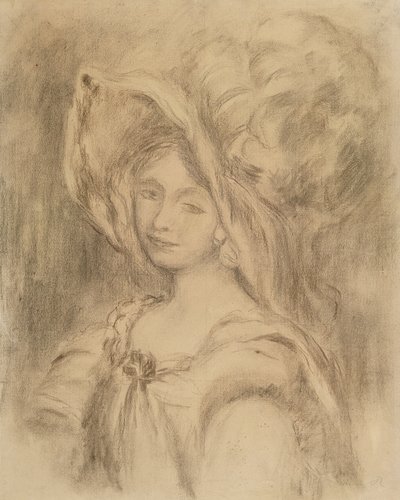 Mme Dieterle in a Hat ، c.1896 (فحم على ورق) بواسطة بيير أوغست رينوار