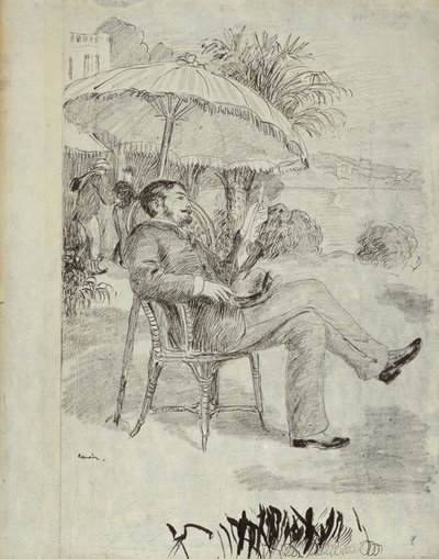 على شرفة فندق في بورديغيرا: يراجع الرسام جان مارتن فاتورته ، 1881 بواسطة بيير أوغست رينوار