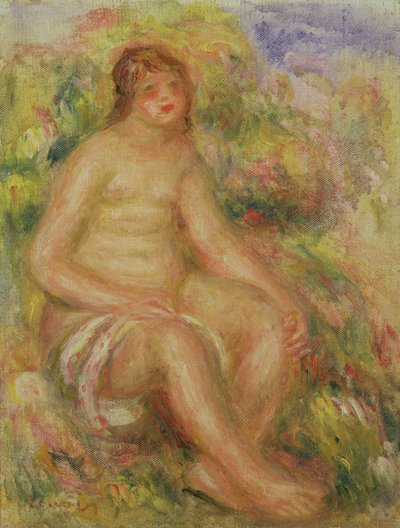 جالس عاري في منظر طبيعي بواسطة Pierre Auguste Renoir