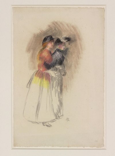 امرأتان تسيران إلى اليمين، حوالي عام 1890 (طباشير أسود وباستيل) بواسطة بيير أوغست رينوار