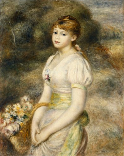 فتاة صغيرة تحمل سلة من الزهور ؛ فتاة صغيرة تحمل سلة زهور ، 1888 بواسطة بيير أوغست رينوار