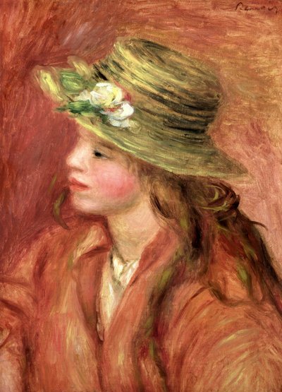فتاة صغيرة في قبعة من القش ، 1908 بواسطة Pierre Auguste Renoir