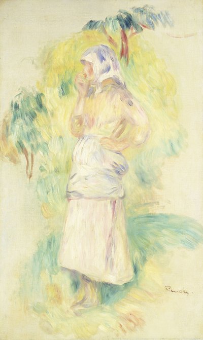 فلاح صغير يأكل تفاحة؛ شابة الفلاحين تأكل تفاحة ، c.1894 بواسطة بيير أوغست رينوار