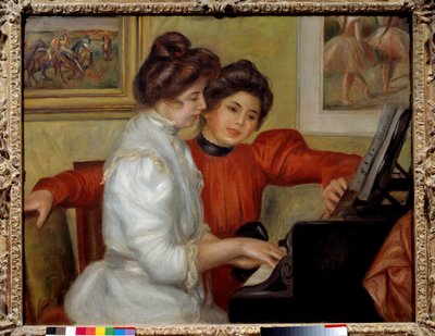 إيفون وكريستين ليرول في لوحة البيانو لبيير أوغست رينوار (1841-1919) 1898 صن. 0.73x0.92 م باريس ، متحف أورانجيري - إيفون وكريستين ليرول على البيانو. لوحة لبيير أوغست رينوار (1841-1919) 1898. 0.73 × 0.92 م. أورانجري م بواسطة بيير أوغست رينوار