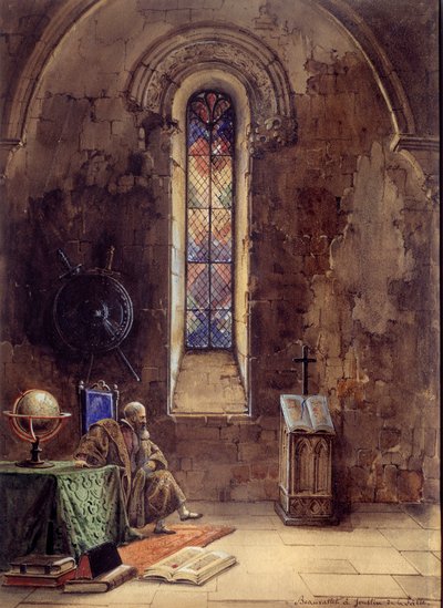 تمثيل الجليل لجاليليو جاليلي في قطعة "الجليل" بقلم فرانسوا بونسارد (1814-1867) في الكوميديا الفرنسية عام 1867. يُمثل عالم الفلك هناك في السجن. رسم بيير بوفاليه (1801-1873) 1867 باريس ، كوميديا فرنسية بواسطة بيير بوفاليت