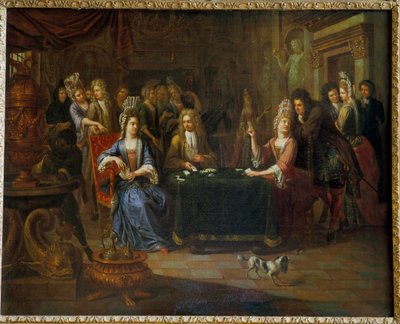 لاعبو بطاقات النبلاء يلعبون الورق في غرفة المعيشة. لوحة لبيير بيرجيني (1652-1708) 1699 أراس ، متحف الفنون الجميلة بواسطة بيير بيرجيني