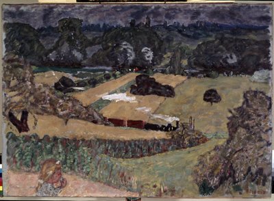منظر طبيعي مع قطار شحن. لوحة بيير بونارد (1867-1947) بواسطة بيير بونارد