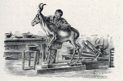 التحنيط: أحد متخصصي التحنيط المحشو بالطرب في ورشته النقش من Excursion a travers les metiers” من مجموعة Pierre Calmette Collection privee بواسطة بيير كالميتيس