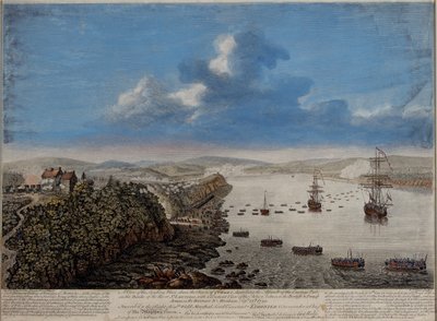 منظر لمكان الهبوط فوق مدينة كيبيك يصف الهجوم ... على Hauteurs DAbraham Septr. 13th 1759 ، c.1760 بواسطة بيير تشارلز كانوت