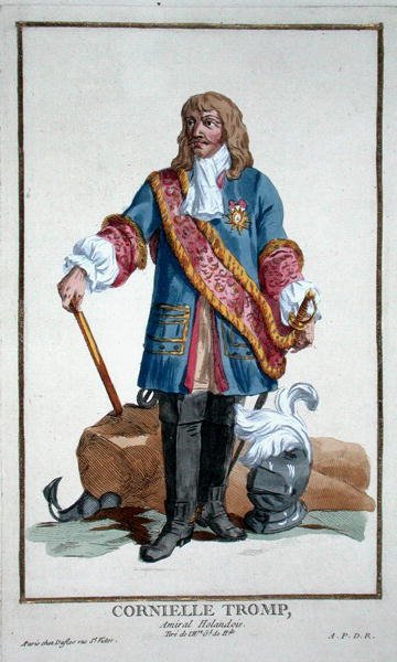 كورنيليوس ترامب أدميرال (1629-91) من "Receuil des Estampes ، يمثل الرتب والكرامات ، بعد زي جميع الدول الموجودة" ، نُشر عام 1780 (نقش ملون يدويًا) بواسطة بيير دوفلوس