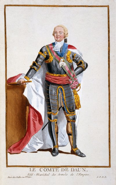 Count de Daun ، جنرال جيوش الإمبراطورية الرومانية المقدسة (1705-66) من Receuil des Estampes ، الذي يمثل الرتب والكرامات ، وفقًا لزي جميع الأمم الموجودة &39;، تم نشره 1 بواسطة بيير دوفلوس