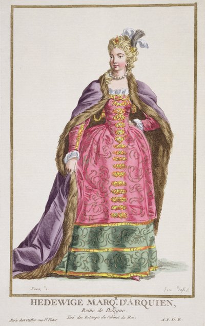 Hedwige، Marquise d&39;Arquien، ملكة بولندا من "Receuil des Estampes، تمثل الرتب والكرامات، بعد زي جميع الأمم الموجودة" ، تم نشره عام 1780 (المهندس الملون يدويًا بواسطة بيير دوفلوس