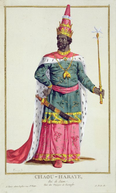 الملك تشاو هاراي من سيام من &39;Receuil des Estampes ، الذي يمثل الرتب والكرامات ، بعد زي جميع الأمم الحالية&39; ، نشر 1780 (نقش يدوي) بواسطة بيير دوفلوس