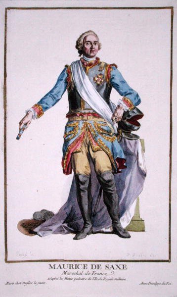 موريس من ساكسونيا (1696-1750) من "Receuil des Estampes ، يمثل الرتب والكرامات ، بعد زي جميع الدول الموجودة" ، نُشر عام 1780 (نقش ملون يدويًا) بواسطة بيير دوفلوس