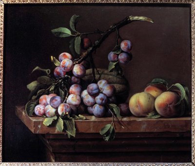 البرقوق والاسكواش والخوخ على سطح رخامي لوحة رسمها بيير دوبوي (1610-1682) 1650 صن. 0،51 × 0.6 م بواسطة بيير دوبوي