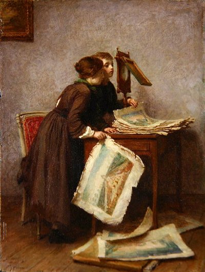 أطفال ينظرون إلى المطبوعات ، حوالي 1870 (زيت على لوح) بواسطة بيير إدوارد فرير
