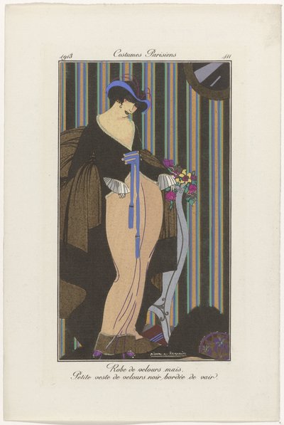 Journal des Dames et des Modes: the Fashion Illustrators Journal des Dames et des Modes: Fashion News Journal des Dames et des Modes، Costumes Parisiens، 1913، No. 111: Velvet dress (...] بواسطة مجهول