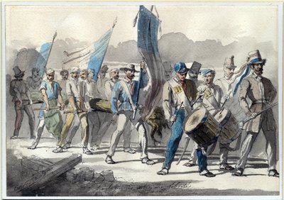 "" زرع شجرة الحرية في فرنسا عام 1848 "(زراعة شجرة الحرية في فرنسا عام 1848) لوحة مائية بقلم بيير يوجين لاكوست (1818-1908) 1848 Dim 24x34 cm مجموعة خاصة بواسطة بيير يوجين لاكوست