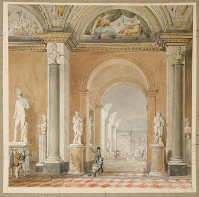 غرفة Apollo القديمة في Belvédère في متحف اللوفر (الطباشير الأسود & w - c على الورق) بواسطة بيير فرانسوا ليونارد فونتين