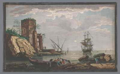 منظر لساحل في محيط مدينة طولون بضوء القمر Vüe ​​des environs de Toulon (العنوان على الكائن) بواسطة جان فرانسوا فيراديني