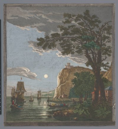 منظر لساحل به سفن وقوارب على الماء بضوء القمر La pleine lune (العنوان على الكائن) بواسطة بيير فوكيه