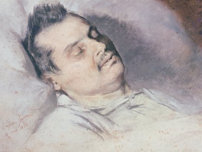 Honore de Balzac (1799-1850) على فراش الموت ، 15 أغسطس 1850 (باستيل و طباشير على ورق) بواسطة بيير فرانسوا يوجين جيرود