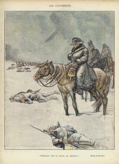 Napoelon على التراجع من موسكو ، رسم توضيحي لـ Le Rire بواسطة Pierre Georges Jeanniot