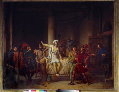 حرب المائة عام: "" جوان دارك (1412-1431) في سجنها في روان "" في عام 1431 ، سُجنت جان دارك ، متهمة بالهرطقة ، في زنزانة قلعة فيليب أوغست في روان. لوحة لبيير هنري ريفيل (1776-1842) من القرن التاسع عشر متحف روان ديس ب بواسطة بيير هنري ريفيل