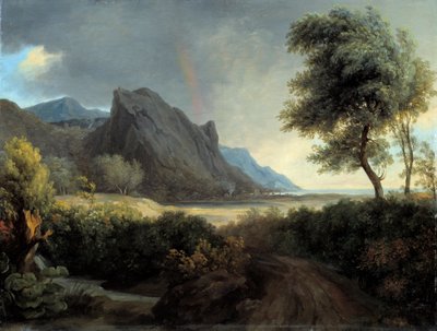 المناظر الطبيعية الجبلية التي يغسلها البحر. قوس المطر. - بيير دي فالنسيان (1750-1819) شمس القرن التاسع عشر. 0,4x0,53 م بواسطة بيير هنري دي فالنسيان