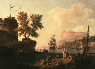 مشهد مرفأ البحر الأبيض المتوسط، حوالي عام 1763 (لوحة زيتية على قماش) بواسطة Pierre Jacques Volaire