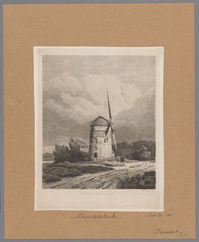 منظر لمطحنة Steenenmolen أو Rembrandt في Koudekerk aan den Rijn طاحونة رامبرانت في Koukerk (العنوان على الكائن) بواسطة بيير لويس دوبورك