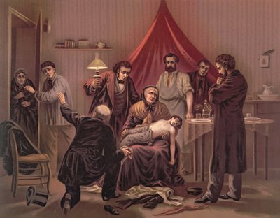 تذكار من 2 ديسمبر: "الطفل أصيب برصاصة مرتين في الرأس" ، توضيح لقصيدة "Souvenir de la nuit du 4 Decembre" من "Les Chatiments" للفكتور فيكتور هوغو ، باريس ، 1882 (لون ليثو بواسطة بيير ميجانيل