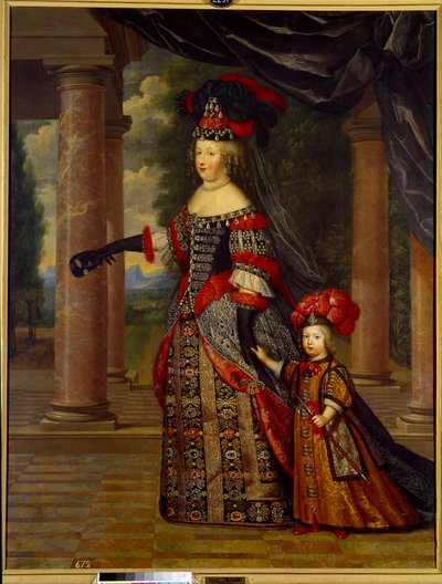 صورة لماري تيريز ملكة النمسا وملكة فرنسا (1638 - 1683) والدلفين العظيم. لوحة بيير مينارد (1612-1695) بواسطة بيير مينارد