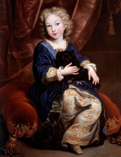 صورة لفيليب فرنسا ، دوق أنجو (1683-1746) (المستقبل فيليب الخامس ملك إسبانيا) تصور الطفل مع كلبه الأسود لوحة بيير مينيارد (1612-1695) بواسطة بيير مينارد