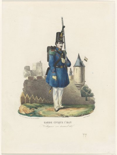 Belgische burgerwacht op wacht ، 1830 Civic Guard 1r Ban / Voltigeur في فستان صيفي (العنوان على الكائن) بواسطة S.Avanzo و Cie.