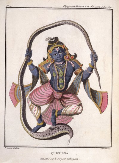 كريشنا ترقص على Kaliya Serpent ، من "رحلة إلى الهند والصين" بقلم بيير سونيرات ، نقش بواسون ، نشرت 1782 بواسطة بيير سونيرات
