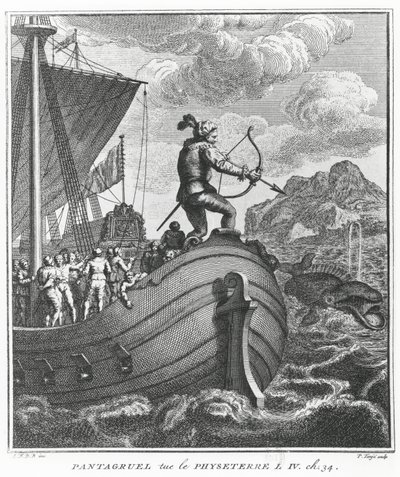 Pantagruel يقتل الفيزيتر ، التوضيح من "Gargantua and Pantagruel" ، بقلم فرانسوا رابيليه بواسطة بيير تانجي
