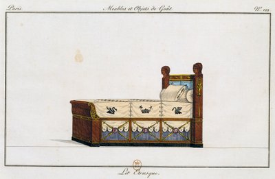 سرير إتروسكان ، لوحة 122 ، رسم توضيحي من Collection de meubles et Objects de gout (مجموعة من الأثاث والأشياء ذات الذوق) بواسطة بيير دي لا ميسانجير