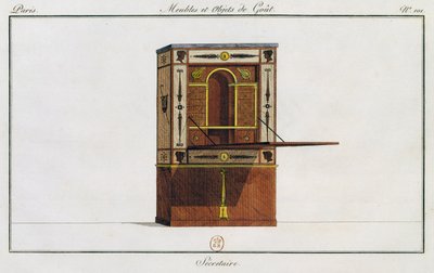 مكتب الكتابة ، اللوحة 101 ، رسم توضيحي من Collection de meubles et Objects de gout (مجموعة من الأثاث والأشياء ذات الذوق) بواسطة بيير دي لا ميسانجير