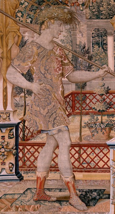 نسيج فلمنكي. سلسلة Vertumnus و Pomona.Vertumnus تحول إلى مزارع. النسيج الثاني في السلسلة. غادر الجزء تحول دافني. نموذج دائرة بيتر كوك فان إيلست. مصنع فيلهلم بانميكر ، بروكسل. كاليفورنيا 1545-1550. فابري بواسطة بيتر (دائرة) كوك فان إيلست