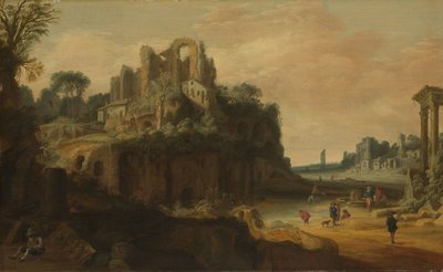 المناظر الطبيعية الرومانية مع الآثار بواسطة Esaias van de Velde