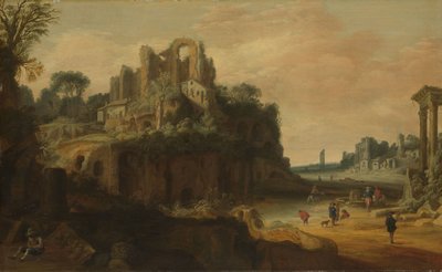 منظر طبيعي روماني مع أطلال، حوالي عام 1629 (لوحة زيتية على لوحة) بواسطة بيتر أنتوني فان جروينيفجن