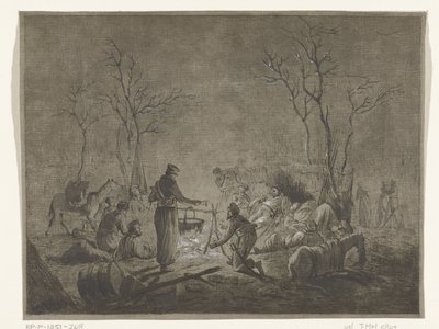 إقامة مؤقتة للقوزاق بنيران خلال الاحتلال الفرنسي عام 1813 في أمستردام بواسطة بيتر بارثولوميوش. الحلاقون