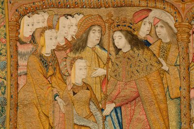 نسيج فلمنكي. البشارة. التفاصيل ، حوالي 1502-04 (الذهب والفضة والحرير والصوف) بواسطة بيتر كويك فان إيلست