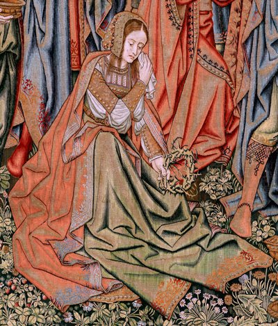 نسيج فلمنكي. سلسلة آلام المسيح. النزول من الصليب (Descendimiento). سلسلة المنسوجات الثانية لآلام المسيح التي تنتمي إلى Patrimonio Nacional. نموذج رسامي كاريكاتير من دائرة جان فان روم. صنع Pieter va بواسطة بيتر كويك فان إيلست