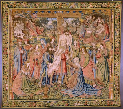 نسيج فلمنكي. سلسلة آلام المسيح: النزول من الصليب (Kruisafneming، Descendimiento de la cruz). صنع بيتر فان إيلست. رسام الكاريكاتير جان فان روم. كاليفورنيا 1507-1520. بواسطة بيتر كويك فان إيلست