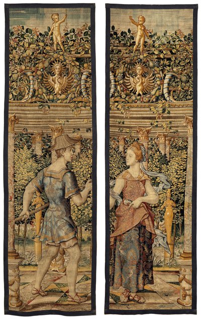 Vertumnus وPomona: تحول Vertumnus إلى صياد، حوالي 1550 (الذهب والصوف والحرير) بواسطة بيتر كويك فان إيلست