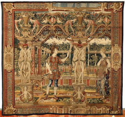 Vertumnus و Pomona: تحول Vertumnus إلى مقصوص ، حوالي 1550 (الذهب والصوف والحرير) بواسطة بيتر كويك فان إيلست